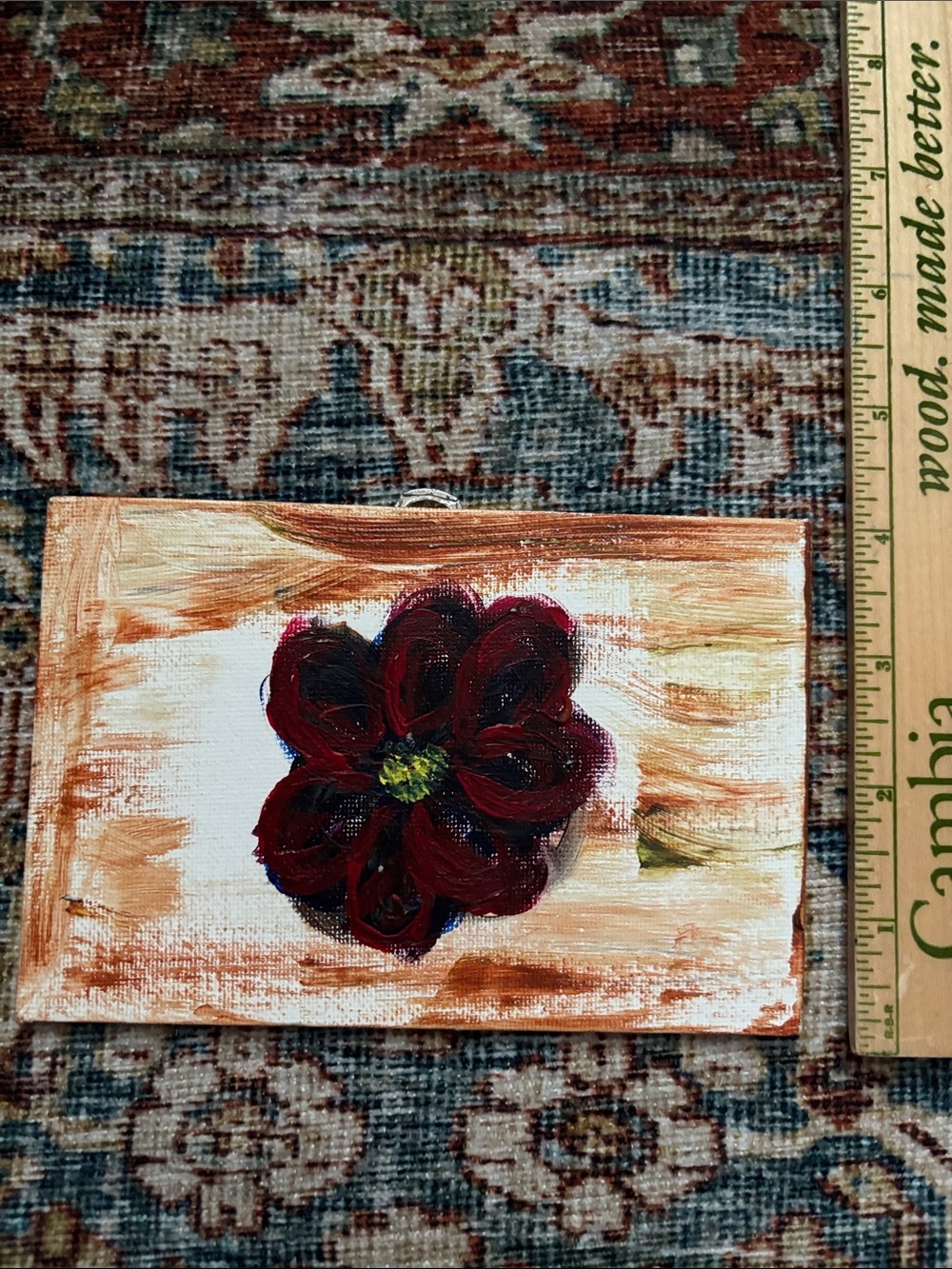 4”x6” Original Red Floral Acrylic Painting